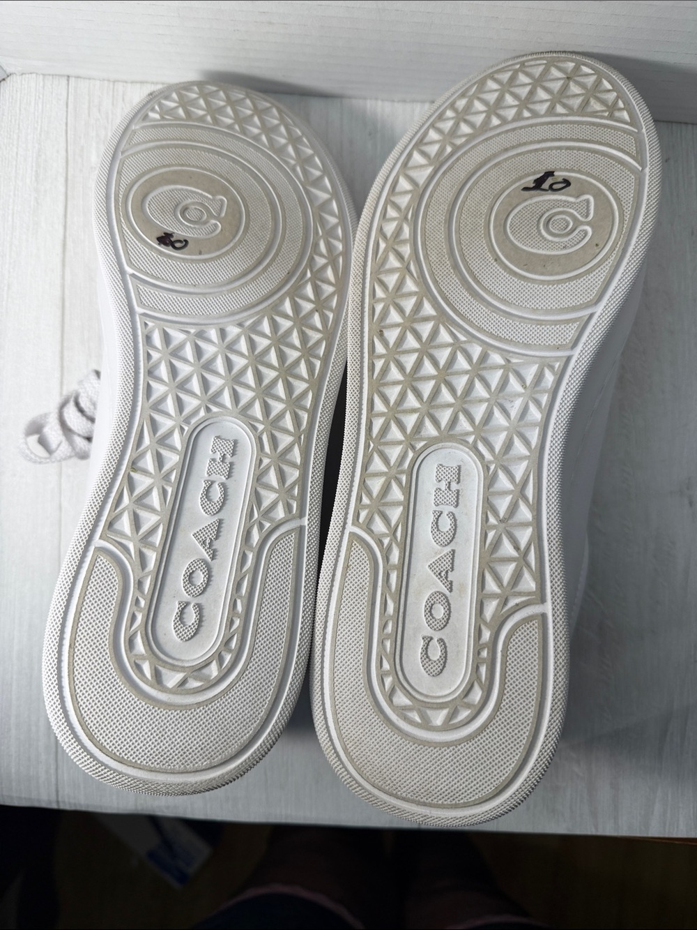 Coach White Leather Lace-Up Sneakers with Gold Accent - Picture 13 of 14